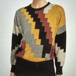 Vintage I.B. Diffusion Sweater Small Metallic Geometric 80s 90s Retro Wool Blend